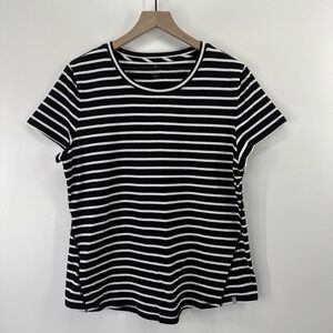 Talbots Petite XLP Top Stripe Black White Nautical Jersey Stretch Mid Weight